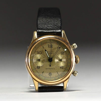 Tollet - Men's mechanical chronograph watch, gold-plated case, Landeron calibre, leather strap, circa 1960/70.