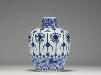China - White-blue porcelain vase with floral and horse decoration, blue mark underneath, Ming period
