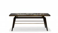 Berthold MÜLLER (1893-1979) Brass-belted mosaic coffee table, wood and brass base, circa 1950.
