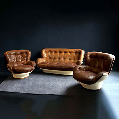 Michel CADESTIN (1942- ) - Set of two armchairs and a sofa model 