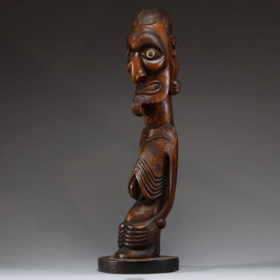 Îles de Pâques - Rapa Nui - Statue figurative Hooper Moai Kavakava en bois sculpté, début XXème.