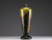 DAUM Nancy - Lamp base in acid-etched multi-layered glass decorated with sailboats, signed in the decoration.