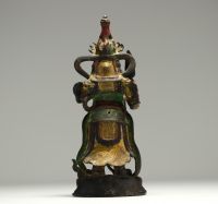 Chine - Sujet en bronze polychrome représentant WEI TUO PUSA, époque Ming.