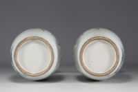China - Pair of famille rose porcelain vases decorated with landscape and poem.