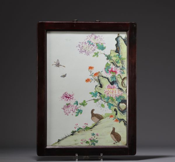 China - Famille rose porcelain plate decorated with quails.