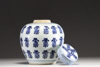 China - Blue-white porcelain covered vase, 19th century.