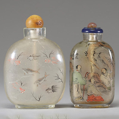 Ensemble de deux tabatières en verre à décor intérieur peint, Chine, dynastie Qing , fin du XIXe siècle