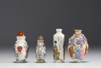 China - Set of four snuffboxes, three in polychrome porcelain and one in cloisonné enamel.