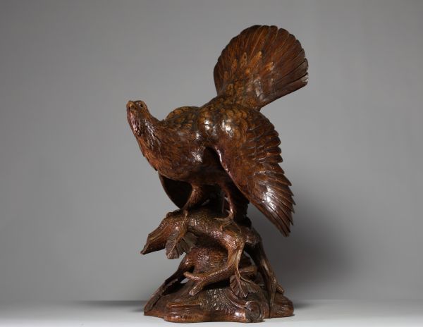 Black Forest carved wood ‘Coq de Bruyère’, glass eyes, late 19th century.