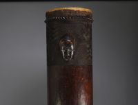 Africa DRC - Ceremonial Kuba drum in carved wood and skin.