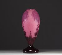 Le Verre Français - Acid-etched multi-layer glass vase decorated with dahlias, signed.