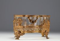 Gilt bronze and chased planter with Putti decoration, glass bowl, 19th century.