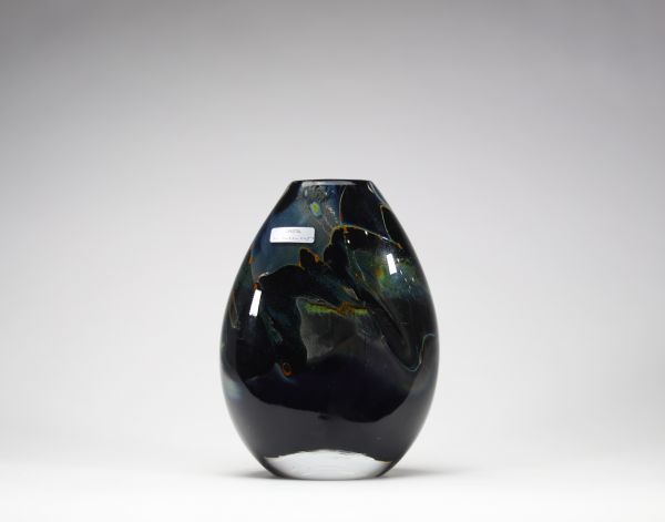 Louis Leloup – Vase ovoïde à inclusions, fond noir, vers 1980