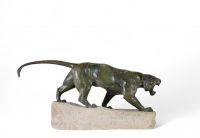 Le Tigre – Sculpture en bronze à patine verte, vers 1920.