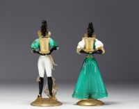 Murano - Pair of blown glass candlesticks with gold flakes.
