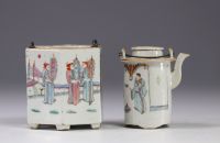 Chine - Théière en porcelaine de la famille rose à décor de personnages, XIXe siècle.