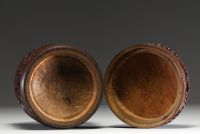 Asia - Covered carved bamboo box depicting a battle scene, early 19th century.