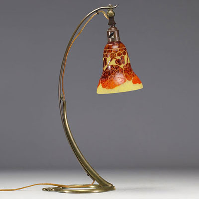 Art Nouveau bronze lamp with acid-etched tulip 