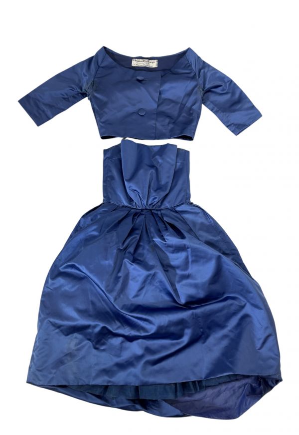 Christian Dior – Robe et gilet en soie bleue Haute couture,1950.