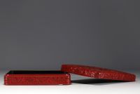 Asia - Red lacquer box decorated with a Phoenix.