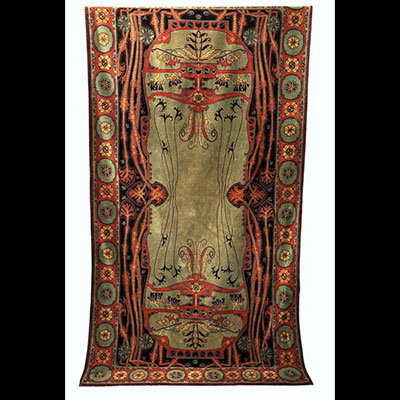 Paul Follot (1877-1941) att.— Tapis en laine, Art Nouveau français, modèle à décor organique.