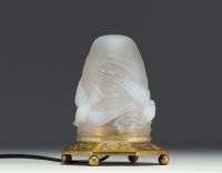 VERLYS France - Nightlight in opalescent glass decorated with wild ducks, bronze base, circa 1930