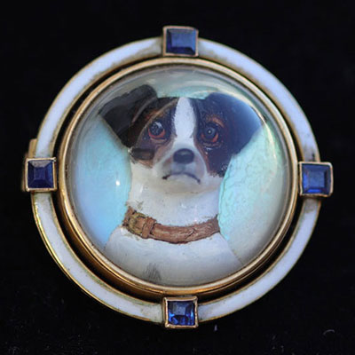Broche édourdienne en or 18k, cristal d'Essex et Saphir.