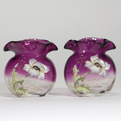 Paire de vases en verre émaillé – Montjoye – Art Nouveau, circa 1900