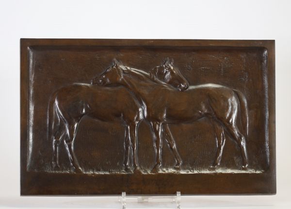 Joseph Franz PALLENBERG (Düsseldorf, 1882 – 1946) Plaque animalière en bronze à patine brune « Les Chevaux »