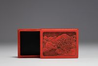 China - Cinnabar lacquer box with landscape decoration.