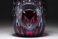 Val Saint Lambert - Rare Art Deco vase decorated with a cat's head in red with blue lining.