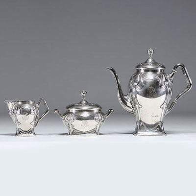 Art Nouveau solid silver coffee service, hallmarked 800.