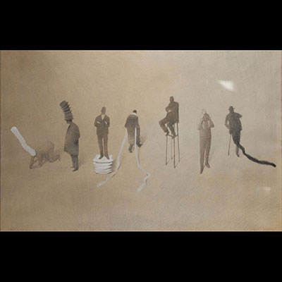Gottfried WIEGAND (1926-2005) Surrealist scene, pencil and gouache drawing.
