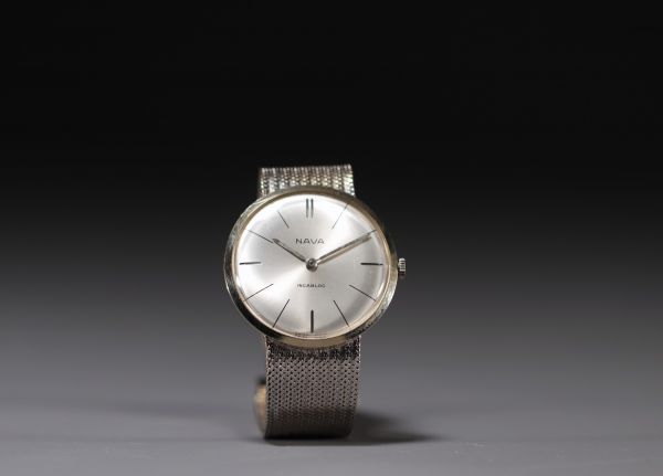 NAVA - Montre mécanique, complet Or blanc 18k, modèle homme vers 1980.