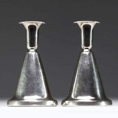Pair of solid silver candlesticks, Norway, signed.