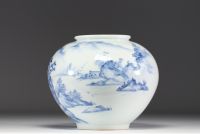 Japan - White-blue porcelain vase with landscape design, Meiji period.