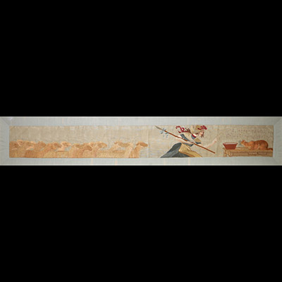 Hélène de Rudder (née Lemaire, active fin XIXe – début XXe siècle) Tapisserie brodée en fils de soie – Il était une bergère Vers 1900  Cette remarquable tapisserie brodée, longue et narrative, est un exemple rare du travail textile d’Hélène de Rudder, artiste belge dont la production témoigne d’une profonde sensibilité à la fois artistique et artisanale. Réalisée en fils de soie aux teintes douces