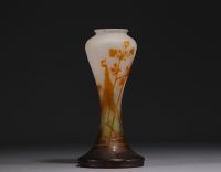 Émile GALLÉ (1846-1904) Vase en verre multicouche dégagé à l'acide à décor de nénuphar et de fleurs aquatiques, signé sur la base.