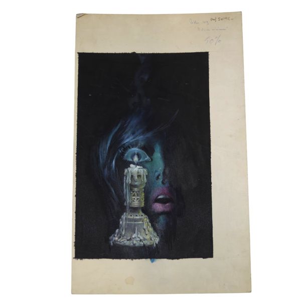 Henri Lievens (1920–2000) – Gouache originale Projet de couverture pour Histoires vénéneuses suivi de La brume ne se lèvera plus Claude Seignolle – Marabout Fantastique n°419, 1972 Œuvre originale unique – Illustration préparatoire pour une couverture effectivement publiée  Artiste : Henri Lievens (1920–2000) Titre : Histoires vénéneuses Auteur : Claude Seignolle Éditeur : Bibliothèque Marabout –