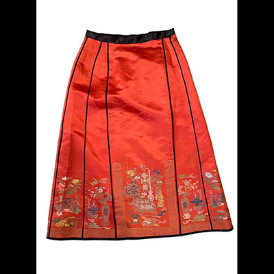 China - Embroidered red silk skirt.