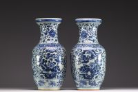 China - Pair of blue-white porcelain vases with floral decoration, Qianlong, 18th century