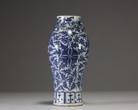 China - A white-blue porcelain vase decorated with flowers and foliage, chilong in relief on the shoulder, 19th century.