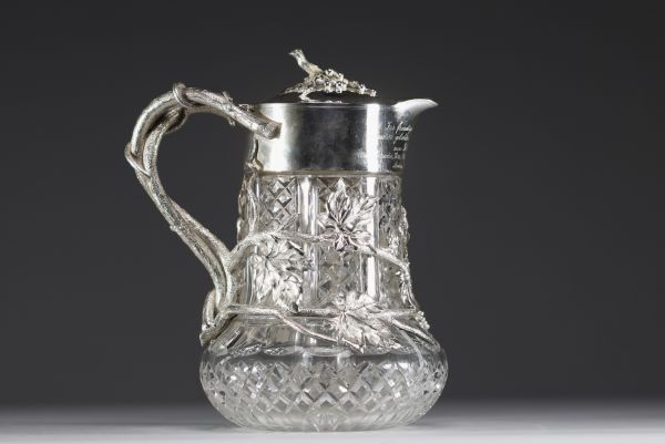 W. A. BOLIN - Moscow, 1891 - Sumptuous carafe in cut crystal and solid silver decorated with vines in relief, stamped Bolin, hallmarks KL and 84 zolotnik.