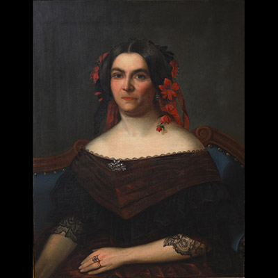 École européenne du XIXe siècle grande huile sur toile portrait de jeune femme