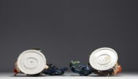 J. FELDTMANN for Rosenthal - Pair of roosters in polychrome porcelain, mid 20th century.