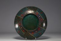 China - Large cloisonné enamel dish with dragon design, 19th century.