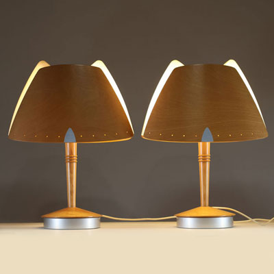 Soren ERICKSEN (XX) for Lucid (Atelier Sedap) - Pair of Lucid Harmonie table lamps in wood and Plexiglas, circa 1980.