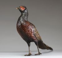 Franz Xavier BERGMANN (1861-1936) Bronze de Vienne animalier polychrome représentant un faisan, signé.