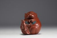 China - Yixing clay teapot in the shape of a monkey, debossed mark on the underside.