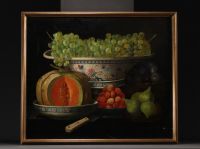 École française, ensemble de quatre natures mortes, huile sur toile marouflée, XIXème.